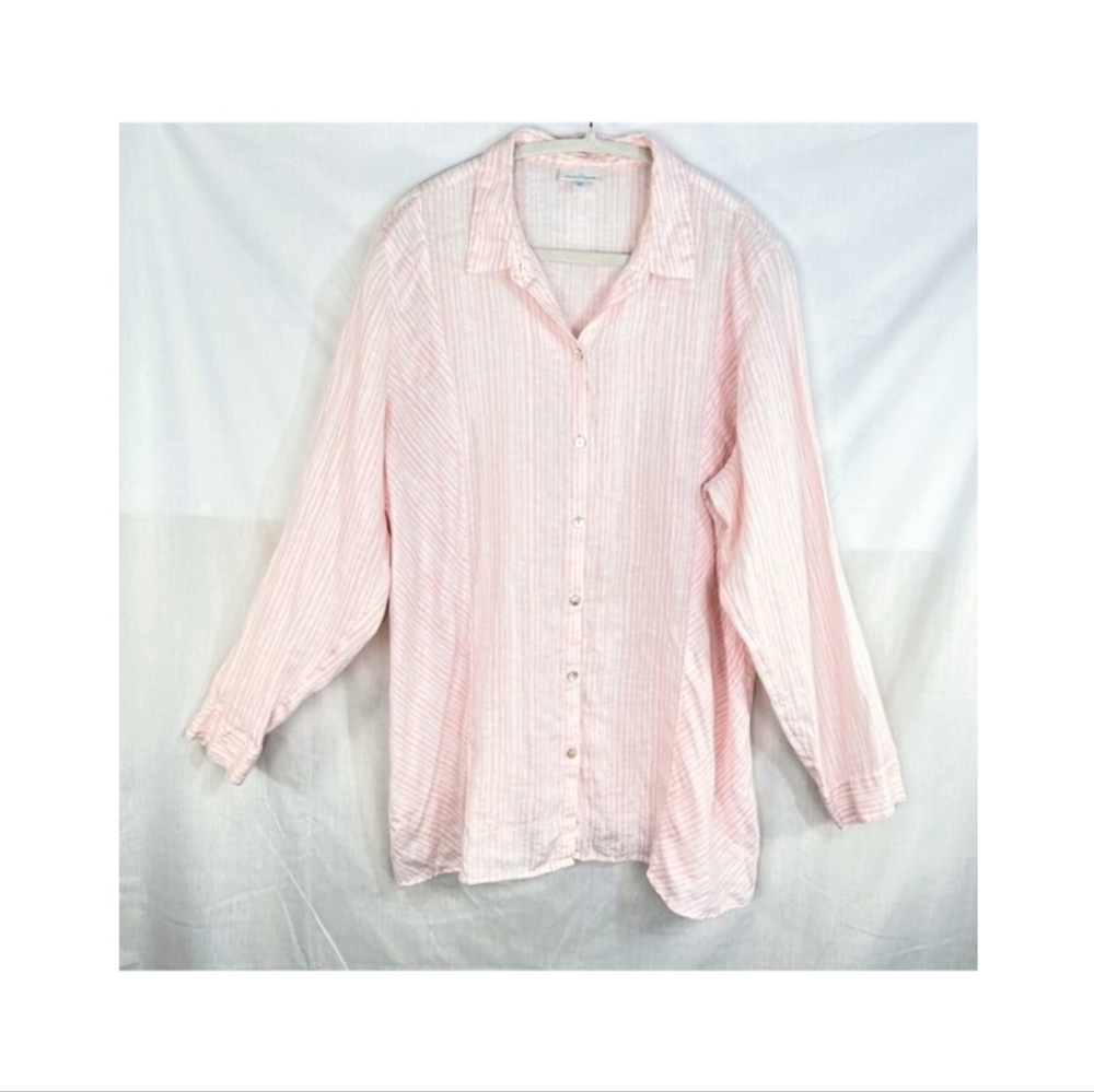 J.Jill Light Pink & White Linen Button-Up Shirt